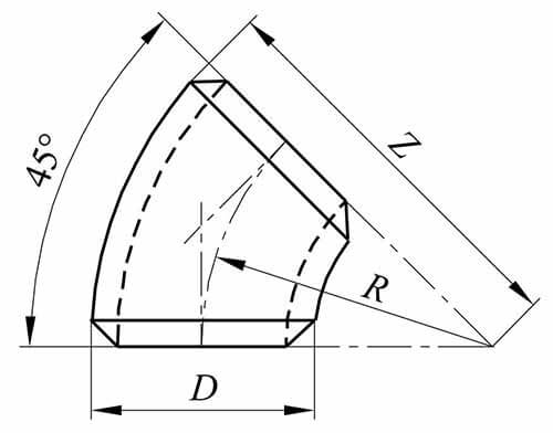 Figur Rörböj 45° model 5D enligt EN 10253-2