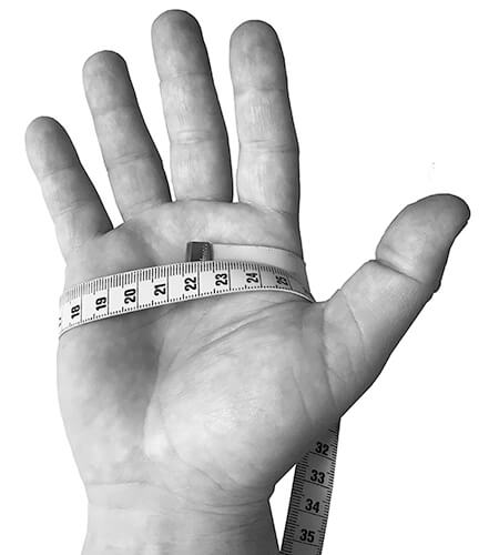 mät omkrets på din hand- välj rätt storlek på handske